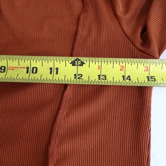 Brown 2-Piece Ribbed Long Sleeve Crop Top and Wide Leg Pants Women Size L - Picture 11 of 16